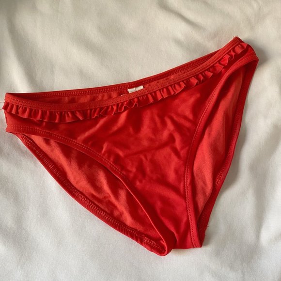 ♡ red orange triangle bikini with ruffles set ♡ - Picture 3 of 4